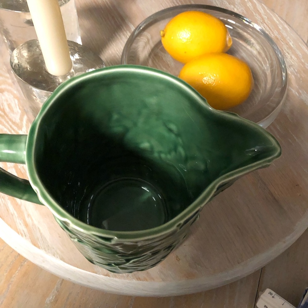 7” Green Majolica Bardallo Pinheiro Pitcher 6.5+ Cups FLAWLESS - Picture 3 of 5